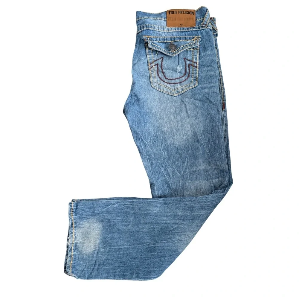 True Religion Ricky‎ Flap Super T Jeans Men 38x33 Relaxed Medium Wash Distressed